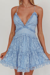 Laney Low Back Cami Strap Dress Lace Blue